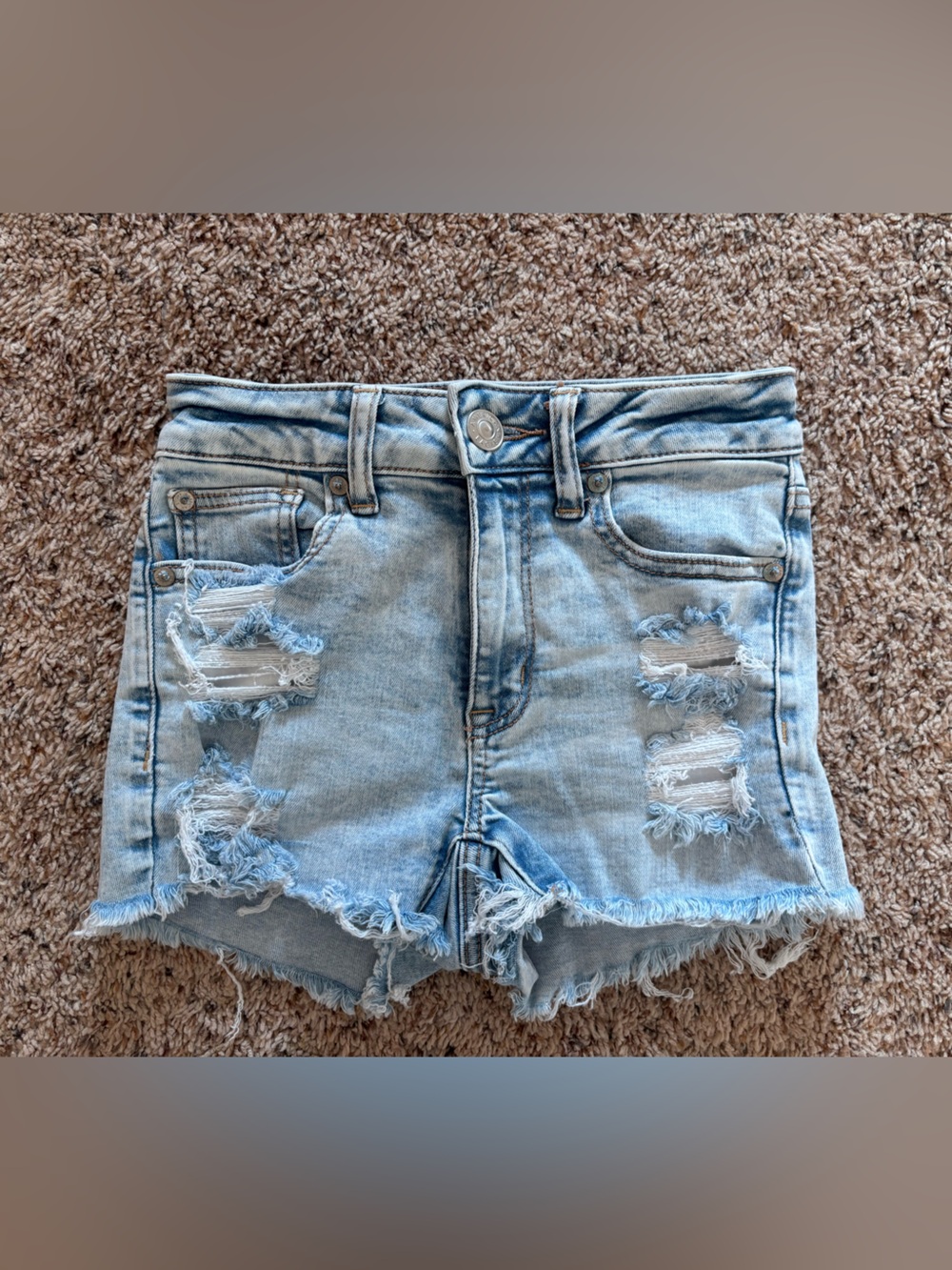 American Eagle Outfitters Light Blue Distressed Denim Shorts